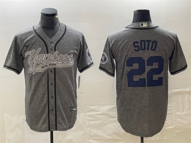 Men's New York Yankees #22 Juan Soto Grey Cool Base Stitched Baseball Jersey